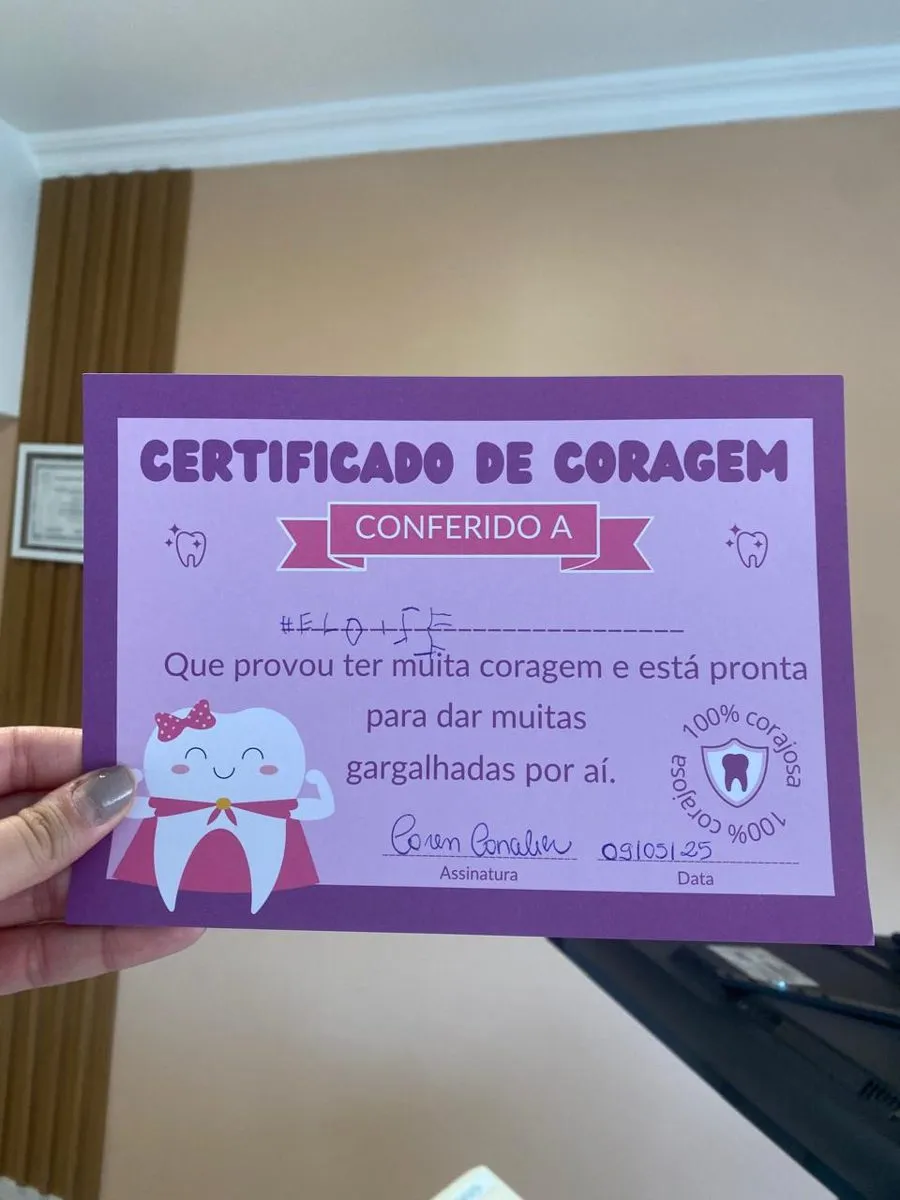 Certificado de coragem da clínica, entregue às crianças após a consulta